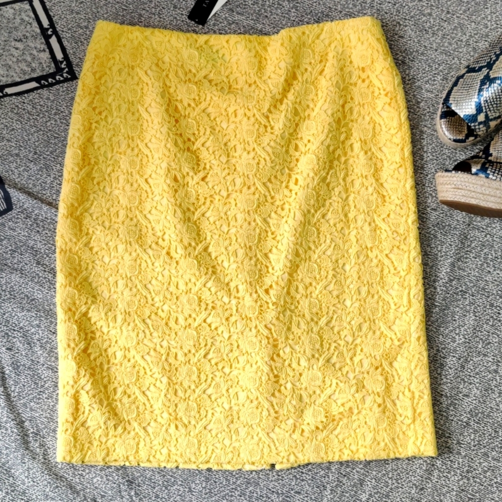 Talbots Yellow Lace Pencil Skirt
